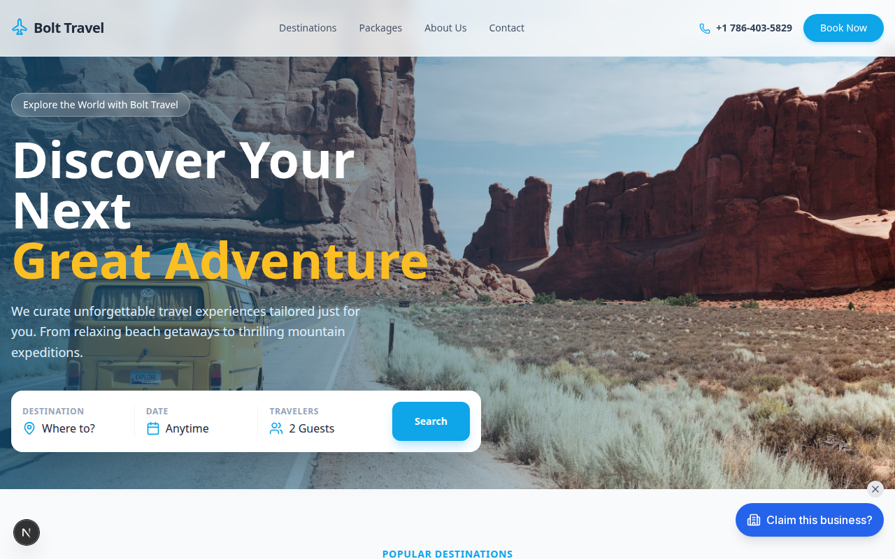 Bolt Travel website design